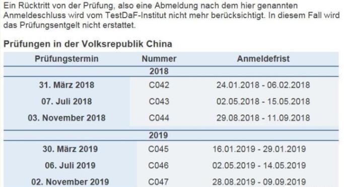 2019年全年德福考試及報名時間
